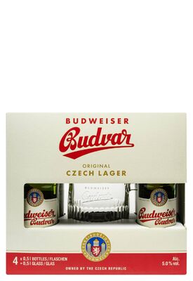Пиво Budweiser 5% Набор с бокалом 4х0.5 л